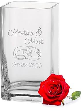 LALALO Leonardo Vase mit Gravur als Hochzeit Geschenk, Personalisiert als Hochzeitsgeschenk, Sandzeremonie, Hochzeitstag, Blumen-Deko für den Tisch (20x11x9 cm, Ringtraum)