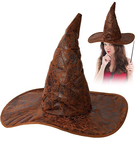 Aomig Hexenhut, Braun hexenhüte Kostüm Zubehör, Zauberer Hut deko Kostüm Cosplay für Halloween Party Gastgeschenke Festival Verkleidung