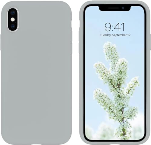 Slim Liquid Silicone Case for iPhone X 10 (2017) 5.8-Inch- Shockproof, Full Body Protection, Soft Rubber, Microfiber Lining, Drop Protection, Scratch-Resistant, Lightweight - Anti Slip (Grey)