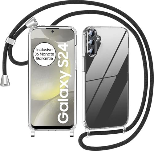 AoozeFon Handykette für Samsung Galaxy S24 5G Hülle mit Band, Handyhülle Silikon für Samsung S24 mit Abnehmbar Kordel TPU + PC Stossfest Bumper Cover zum Umhängen Necklace Handyhülle, Transparent