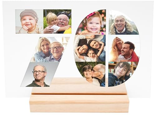 70. Geburtstag Frau Mann Geschenk Acrylglas Bild Fotogeschenk mit eigenem Foto personalisiertes Geburtstagsgeschenk Geschenkidee runder Geburtstag Fotocollage inkl. Holzfuß 20x30 cm