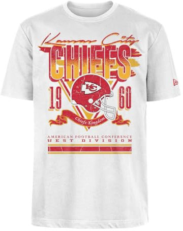 KANSAS CITY CHIEFS New Era Cap NFL Oversized T-Shirt Screent Print Distressed Team Graphic White Unisex