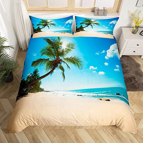 Homemissing Palm Tree Bedding Set for Kids Boys Girls Palm Leaf Comforter Cover Set Botanical Nature Theme Duvet Cover Bedroom Decor Ocean Beach Theme Bedspread Cover King Size Bedding Collection