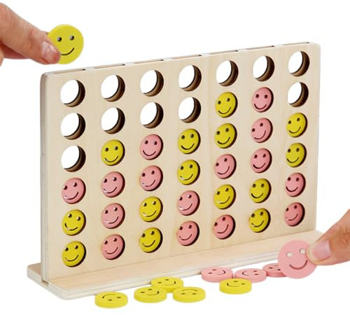 Fiyuer 4 Gewinnt Klassik, Vier Gewinnt Holz, 4 in Einer Reihe Reihe Vertikales Brettspiel, Strategiespiel für 2 Spieler, Pädagogische Spielzeuggeschenke für Kinder Geeignet