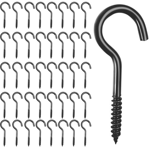 Ganci A Vite Nero 50mm, 40 Pezzi Ganci Avvitabili Neri Portata di 14-23 kg Occhielli a Vite Ganci a Soffitto a Vite in Metallo Gancio in Acciaio Inox per Avvitamento per Piante Lanterne Natalizie
