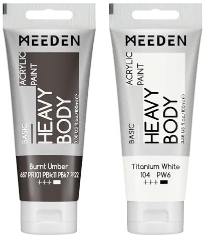 MEEDEN Peinture Acrylique Ombre Brûlée: 100 ml Tube Peinture Acrylique Epaisse avec Couleur Blanche Titane Supplémentaire pour Toile Art Peinture