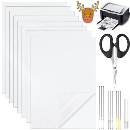 Annyswit 8 Blatt Wasserlösliches Stickvlies Selbstklebend, DIN A5 | Mit 12 Sticknadeln und Schere, Auswaschbar, Für Hand und Maschinensticken, Ideal für Stickvorlagen und DIY Projekte