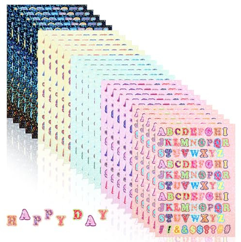 15 Blatt Buchstaben Sticker, Selbstklebende Buchstaben zum Aufkleben Wasserfeste Kleine Klebebuchstaben Buchstaben Aufkleber für DIY Scrapbooking Marker Dekorationen Briefkästen