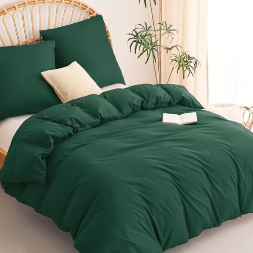WAVVE Housse de Couette 200x200 cm avec 2 Taie d'oreiller 80x80 cm,Parure de Lit 2 Personne avec Fermeture Éclair Sets de Housse Couette en Microfibre Brossé, Vert Émeraude