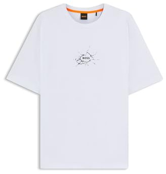 BOSS Mens Te Voyage Relaxed-fit T-Shirt in Cotton with Logo Artwork White