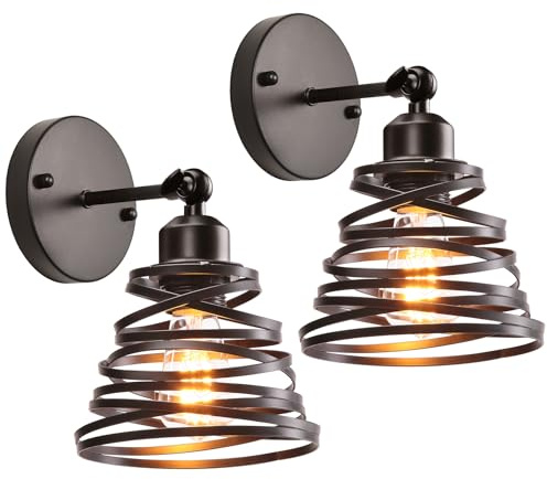 iDEGU 2 Stück Wandlampen Moderne Spirale Design Metall Lampenschirm E27 Vintage Lampe Industrielle Wandleuchte Verstellbare Deckenleuchte für Schlafzimmer Wohnzimmer Küche Esszimmer (15cm, Schwarz)
