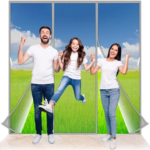 JXLQFA Moustiquaire Porte Fenetre Aimantée Magnetique, 300x220 cm Rideaux Anti Mouches pour Double Porte, Rideaux Toile Insect Ecran, Moustiquaire Baie Vitree Coulissante, Magnétique Moustique Gris