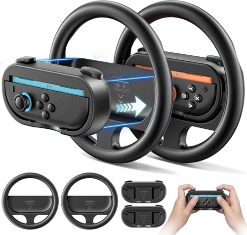 Switch 2 Lenkrad für Nintendo Switch 2 JoyCon 2025, Switch 2 Steering Wheel mit abnehmbarem Controller Griff für Mario Kart World 8 Deluxe, Joy Con 2 Lenkrad für Switch 2 Zubehör Set– 2er Pack Schwarz