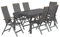 OUTLIV. Gartenmöbel Set Jacob Aluminium Textilene 6 Klappsessel Tisch 200–320x100,5 cm ausziehbar, dunkelgrau anthrazit Holzoptik