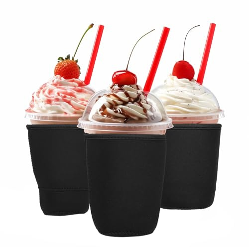 sourcing map 3 Pcs Iced Coffee Sleeve, Insulator Neoprene Cup Sleeves Reusable Beverages Cup Holder for Tumbler Iced and Hot Drinks, Party Drink Decor, Black