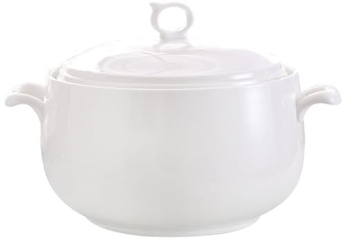 Muzrunq Soup Tureen 3000ml Round Ceramic Serving Bowls with Lids Heat-Resistant Soup Bowls with Handles Microwave Safe for Restaurant Home Kitchen
