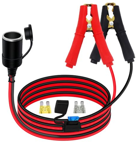 YINGAYOU Batterieklemmen Kabel mit Zigarettenanzünder Adapter 12V 24V Zigarettenanzünder mit Batterieklemme 14AWG 20A für Motorräder, Autos, Lkw, Schiffe (1 m)