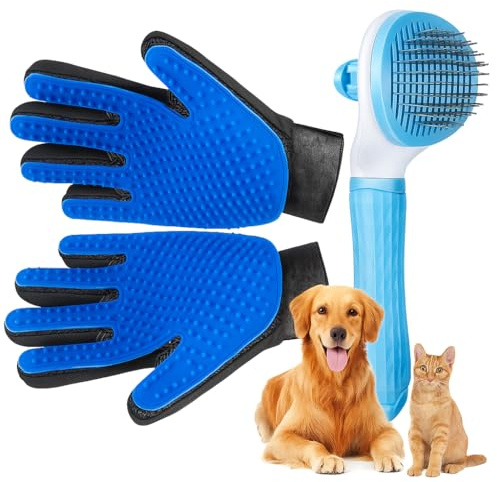 Fletxa & co Guantes de Aseo y Quitapelos para Mascotas (2 UNS) + Cepillo Extra – Guante para Sacar Pelo de Perro y Gato, Elimina Pelo de Sofá, Ropa y Cama, Reutilizable