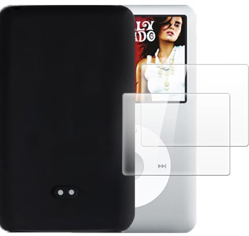 Shantime Hülle mit 2 Stück Schutzfolie Kompatibel mit iPod Classic 120GB(103.5 * 61.8 * 10.5mm), Stoßfeste Abdeckung und Gehärtetes Glas Rundum-Schutz(Schwarz)
