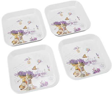 Lavendel Obst-Snack-Teller, 4 Stück für Zuhause Schule Restaurant | Melamin Servierplatte, Spießknochen-Form, Auslaufsicher, Lavendel