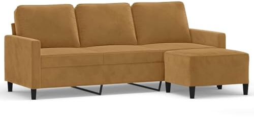 SDWEHBJ 3-Sitzer-Sofa mit Hocker, Kleines Gepolsterte Couch mit Metallbeinen, Retro-Look Sitzfläche für Apartment, Spielzimmer, 198x77x80 cm Braun Samt