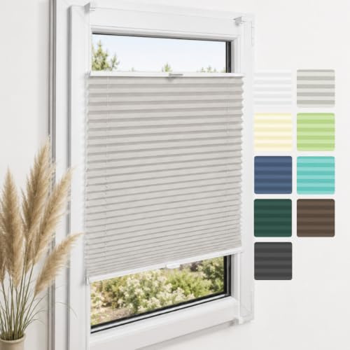 Home-Vision Premium Plissee ohne Bohren Klemmfix Hellgrau B25 x H80cm | Faltrollo mit Klemmträger Lichtdurchlässig Rollo Leinenoptik Blickdicht Sonnenschutz Jalousie für Fenster & Tür