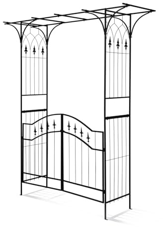 LEADZM Arche en Fer forgé, Arche de Jardin adaptée aux Plantes grimpantes Arrangement de Mariage de pelouse (avec Porte)