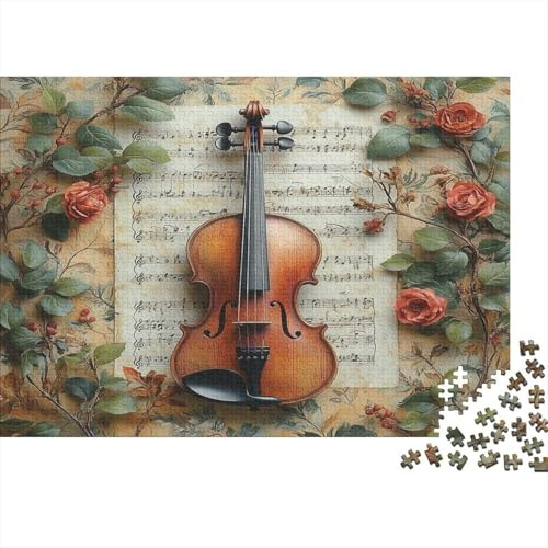 Arte Violino—Puzzle Robusto con Nucleo di Cartone Riciclato Stile Decorazione Musica Classica, Violino con Rose e Partitura Creatività per Famiglia 70x50cm/1000pcs