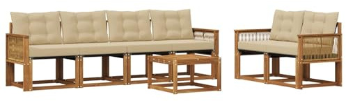 vidaXL Outdoor-Sofagarnitur mit Kissen 7 pcs Natur und Beige, Gartenmöbel, modernes Outdoor-Sofa, Robustes Terrassenset, Bequeme Sitzgelegenheit für deinen Außenbereich
