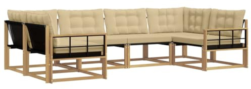 vidaXL Outdoor-Sofagarnitur mit Kissen 6 pcs Weiß und Beige, Garten-Sofa, modernes Outdoor-Sitzset, strapazierfähige Terrassenmöbel, gemütliche Lounge für Dein Wohnzimmer