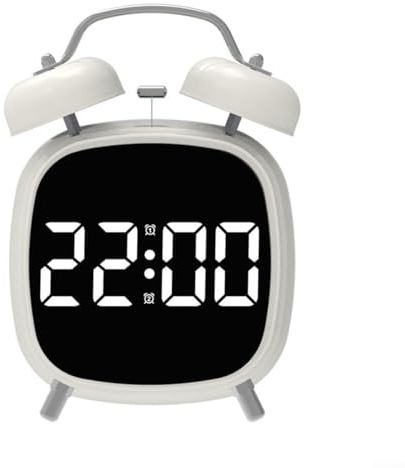 Metallwecker LED GH8032 kreativ, hohe Lautstärke klingelnde Glocke Uhr für schwere Schläfer Nachttisch lautes Aufwachen Uhr Display (weiß)