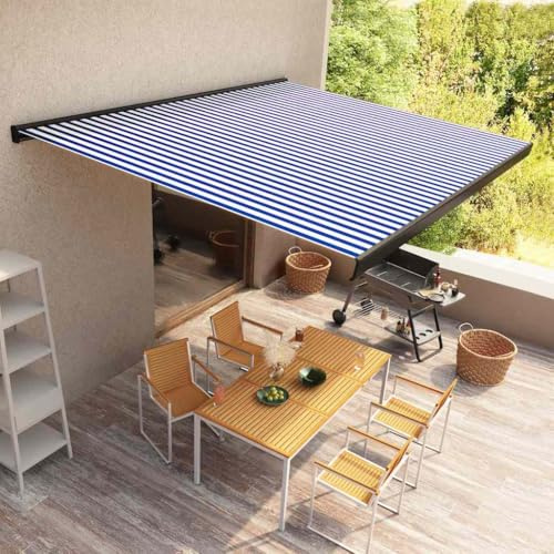 sephironlbb Kassettenmarkise mit Motor 400x300 cm Blau und Weiß, wetterfest und wasserdicht, elektrisch ausfahrbar mit UV-beständigem Sonnenschutz für Balkon, Terrasse und Garten