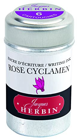 Jacques Herbin 20166T - Une boite de 6 cartouches d'encre pour stylo-plumes et stylos roller (produit sans emballage - objectif zéro déchet), Rose cyclamen