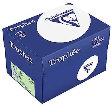 Clairefontaine 1216C - Karton mit 5 Ries Druckerpapier / Kopierpapier Trophee, intensive Farben, DIN A4, 120g, 250 Blatt x 5, Grün, 1 Karton
