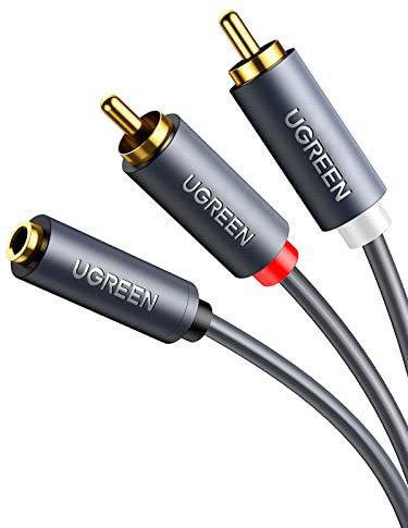 UGREEN Câble RCA Audio 3.5mm Femelle vers 2 RCA Mâles Adaptateur Cinch Câble Compatible avec Téléphone TV PC Tablette Ampli Chaîne HiFi Barre de Son Home Cinéma Enceinte Subwoofer (1M)