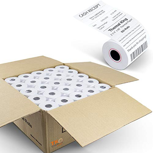 TK Thermal King, (50 Rolls) 2 1/4 x 85' Thermal Paper, POS Receipt Paper for Retail Business Cash Register, Fits Most Credit Card Terminal