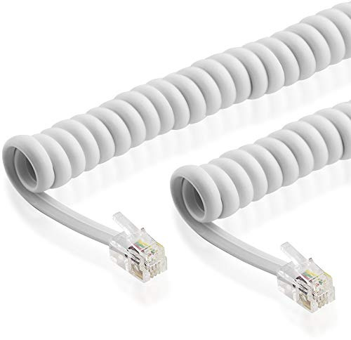 BestPlug 2 Meter Kabel für Telefonhörer mit Spirale, RJ10 Stecker auf RJ10 Stecker, Weiss