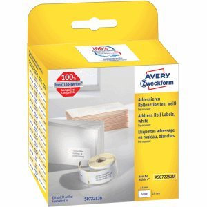 Avery Zweckform AS0722520 Rechteckige Permanent-Etiketten, Weiß, 500 Stück, selbstklebend, selbstklebend, Weiß, Rechteck, Permanent, 25 x 54 mm, Rolle, Papier)