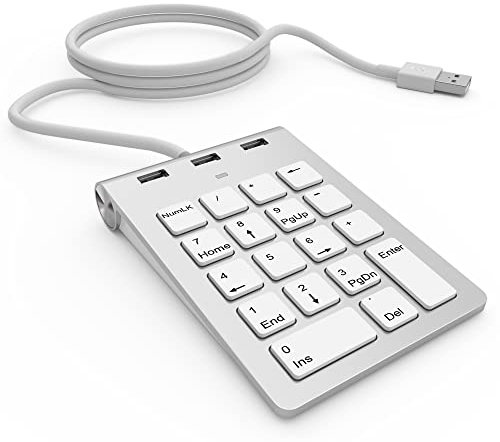 Alcey Teclado Numérico USB con Combo de Concentrador USB para iMac, MacBook Air, MacBook Pro, MacBook, Mac Mini, PCs y Laptops
