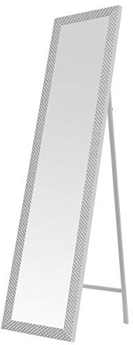 LOLAhome Espejo de Pie, Color Blanco con Textura, de Cuerpo Entero, Marco de Plástico, Forma Rectangular de 37x157 cm, para Dormitorio, salón, Cuarto de baño, Pasillo…