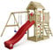 WICKEY Spielturm Klettergerüst MultiFlyer mit Holzdach, Schaukel & roter Rutsche, Outdoor Kinder Kletterturm mit Sandkasten, Leiter & Spiel-Zubehör für den Garten
