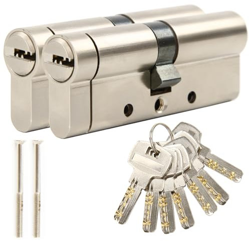 SEPOX® 70MM(35/35) Lot de 2 Cylindres de Serrure Antivol en Cuivre Haute Sécurité - 6 Broches Trempées, Verrous Anti-Claquement avec 7 Clés Identiques pour Portes Extérieures