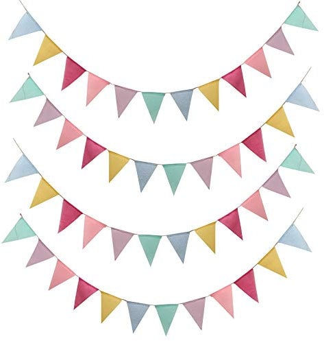 SERWOO 4 Stück Wimpelkette Wimpel Banner Wimpel Girlande draußen Outdoor Dekoration für Hochzeit Party Weihnachten Geburtstagsfeier (3 Meter 12Pcs Wimpel/Jede Girlande)