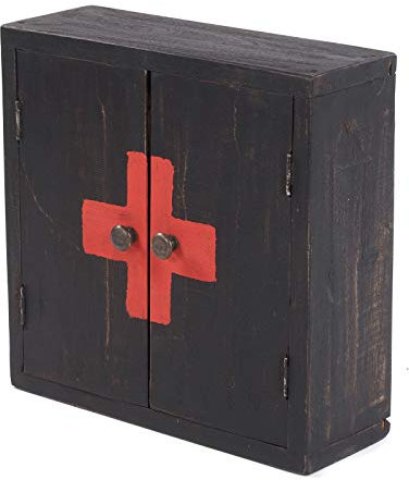MEDIZINSCHRANK Medic 35 | 35x35x13cm (HxBxT), Mahagoni | Wandschrank im Shabby Chick Design, Arzneischrank, Erste Hilfe Schrank aus Holz | Farbe: 04 schwarz-Natur