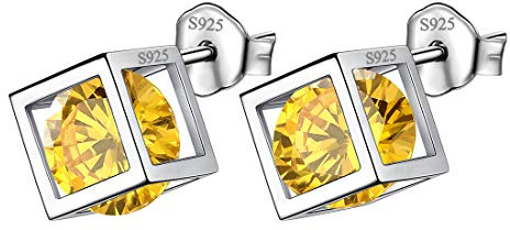 Aurora Tears 925 Sterling Silber Birthstone Halsketten Ohrstecker Geschenke Quadrat Birthstone Anhänger für Frauen und Mädchen