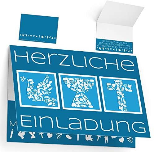 12 Einladungskarten zur Kommunion Konfirmation Taufe Firmung SYMBOLE - edle Premium Klappkarten für Jungen Mädchen Einladung Karten von BREITENWERK