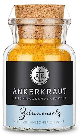 Ankerkraut Zitronensalz, 160g im Korkenglas, fruchtig-frisches Salz, Lecker Geschmack zum Braten, Grillen, Kochen
