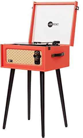 Arkrocket 3-Speed Bluetooth Record Player Retro Turntable with Built-in Speakers and Removable Legs (Orange)