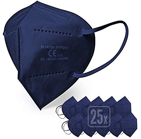 ENERGY BALANCE FFP2 Maske blau - Schachtel à 25 Stück - EU CE Zertifiziert, mit verstellbarem Gummiband und anpassbarem Nasenbügel| 5 Filtrationsschichten, Schützt drinnen und draußen (25-BLUE)