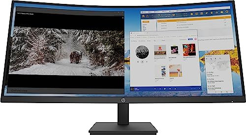 HP M34d Monitor Curvo da 34 pollici, risoluzione WQHD da 3440 x 1440p, Antiriflesso, Pannello VA da 100z, 5 ms, 200 nits, VESA 100x100 mm, Alimentazione USB-C, HDMI 2.0, Displayport, USB-A, Nero